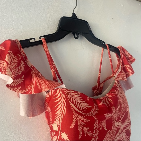 New Leonisa Orange Floral Off-Shoulder Ruffle One Piece Swimsuit 37747 - Picture 4 of 12